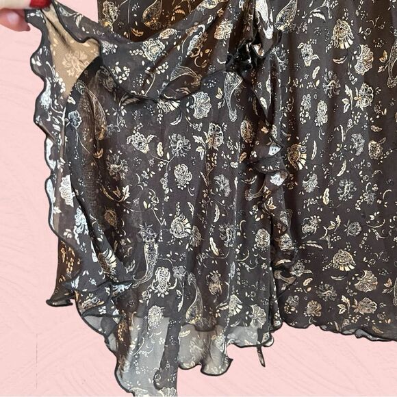 Vintage 90s brown paisley skirt lettuce hem ruffled - Picture 7 of 13